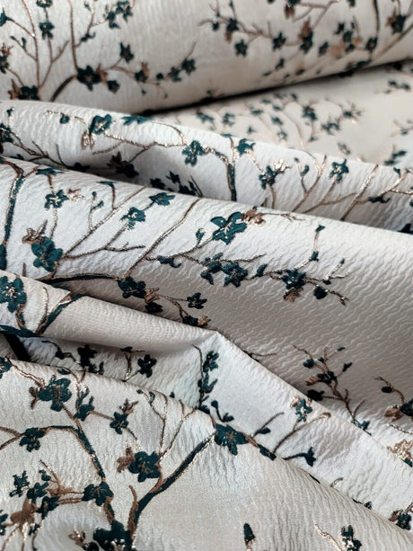 Floral Brocade Jacquard Fabric Hunter Green
