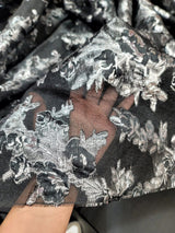 Black Organza Brocade Silver Floral Fabric