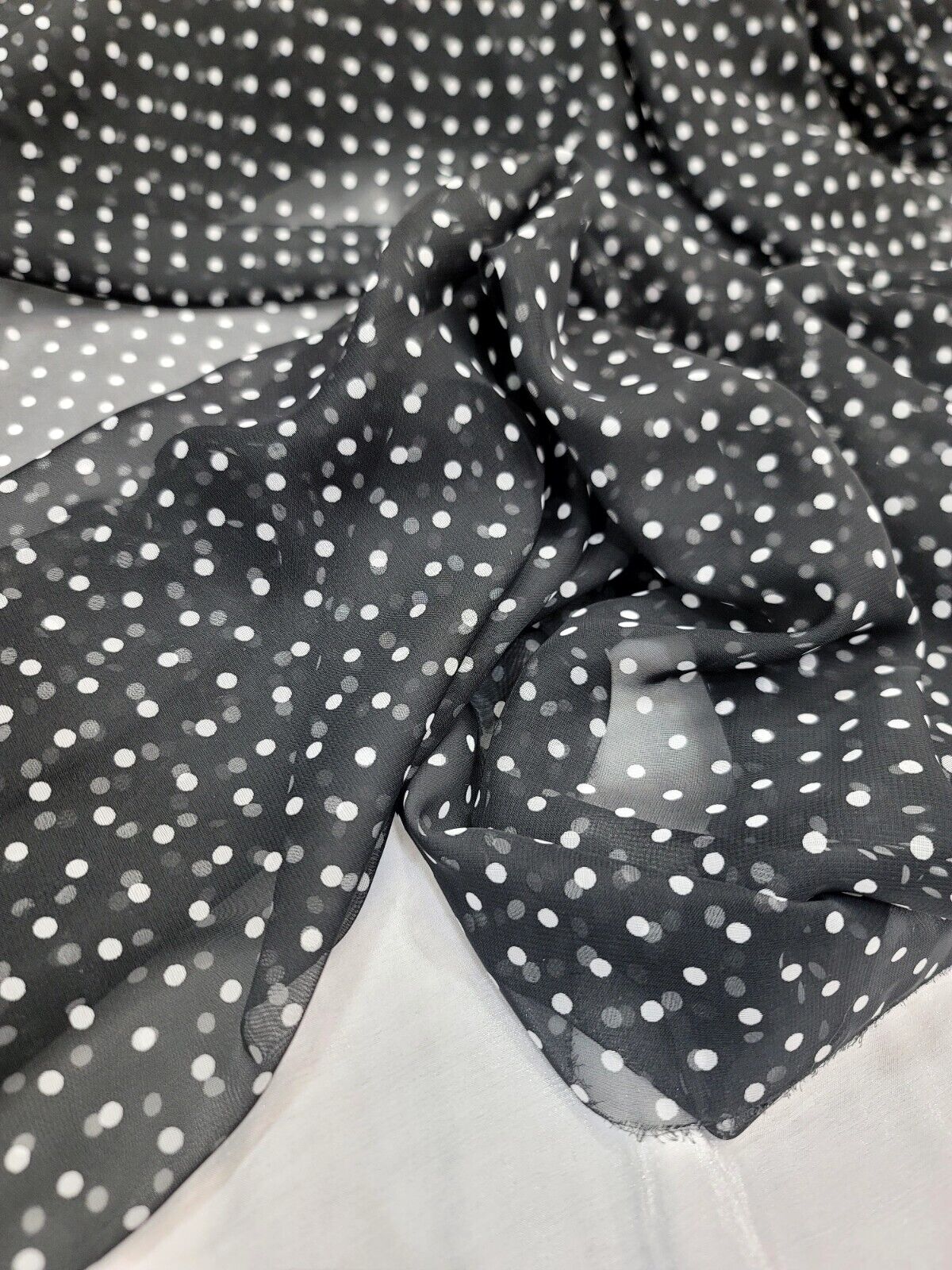 Sheer Chiffon White Polka-Dot Fabric