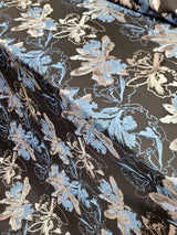 Brocade Jacquard Metallic Silver Blue Floral Black