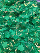 3D Floral Sequin Fabric Emerald Green