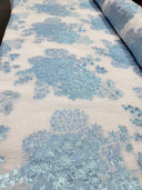 Floral Brocade Fabric White Organza Base