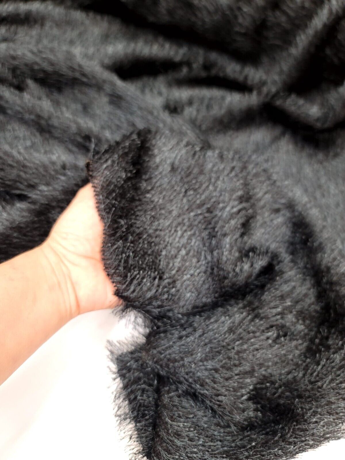 Stretch Faux Shaggy Fabric Eyelash Black Teal
