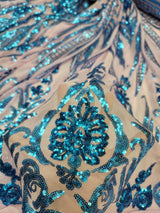 Royal Blue Sequin Lace Fabric