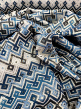 Brocade Jacquard Teal Metallic Geometric Fabric