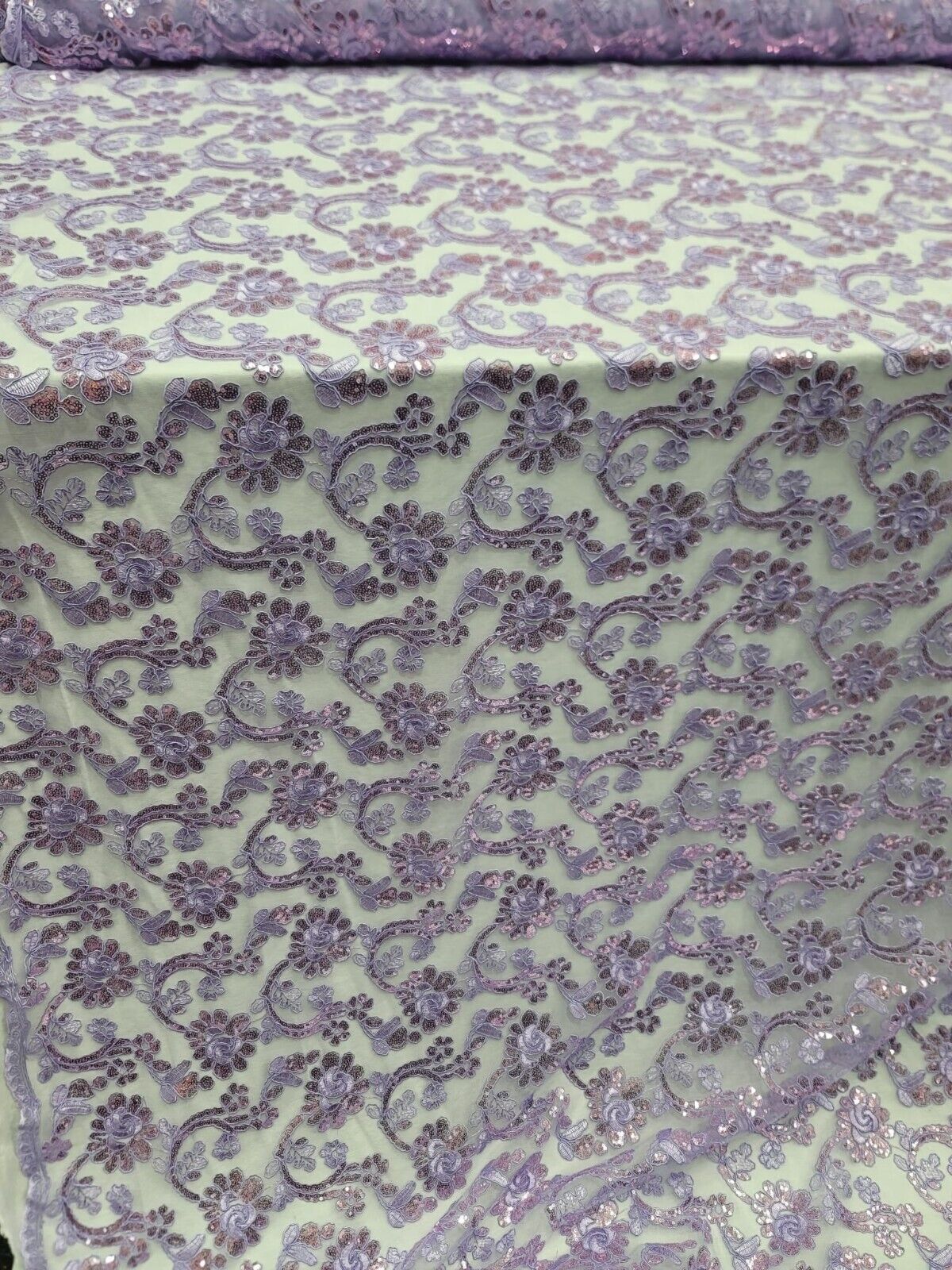 Embroidered Floral Lace Mesh Fabric Lavender
