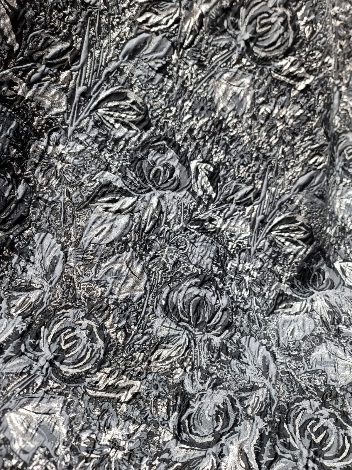 Floral Brocade Fabric Gray Metallic