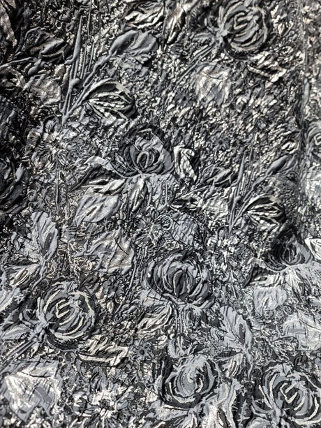Floral Brocade Fabric Gray Metallic