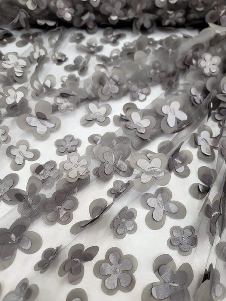3D Floral Lace Gray Butterfly Fabric