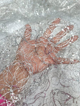 Sequin Mesh Spider Web Fabric Silver