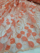 3D Floral Lace Coral Embroidery Sequin Fabric