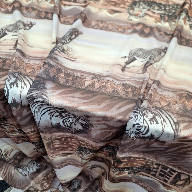 Animal Print Chiffon Fabric Beige Grey Brown