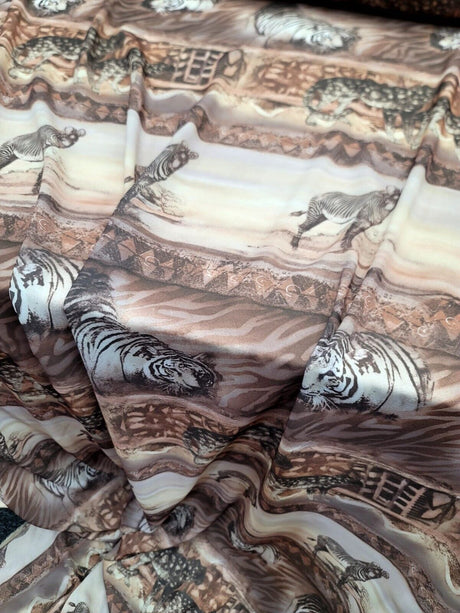 Animal Print Chiffon Fabric Beige Grey Brown