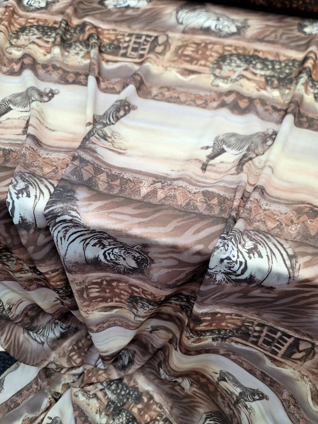 Animal Print Chiffon Fabric Beige Grey Brown