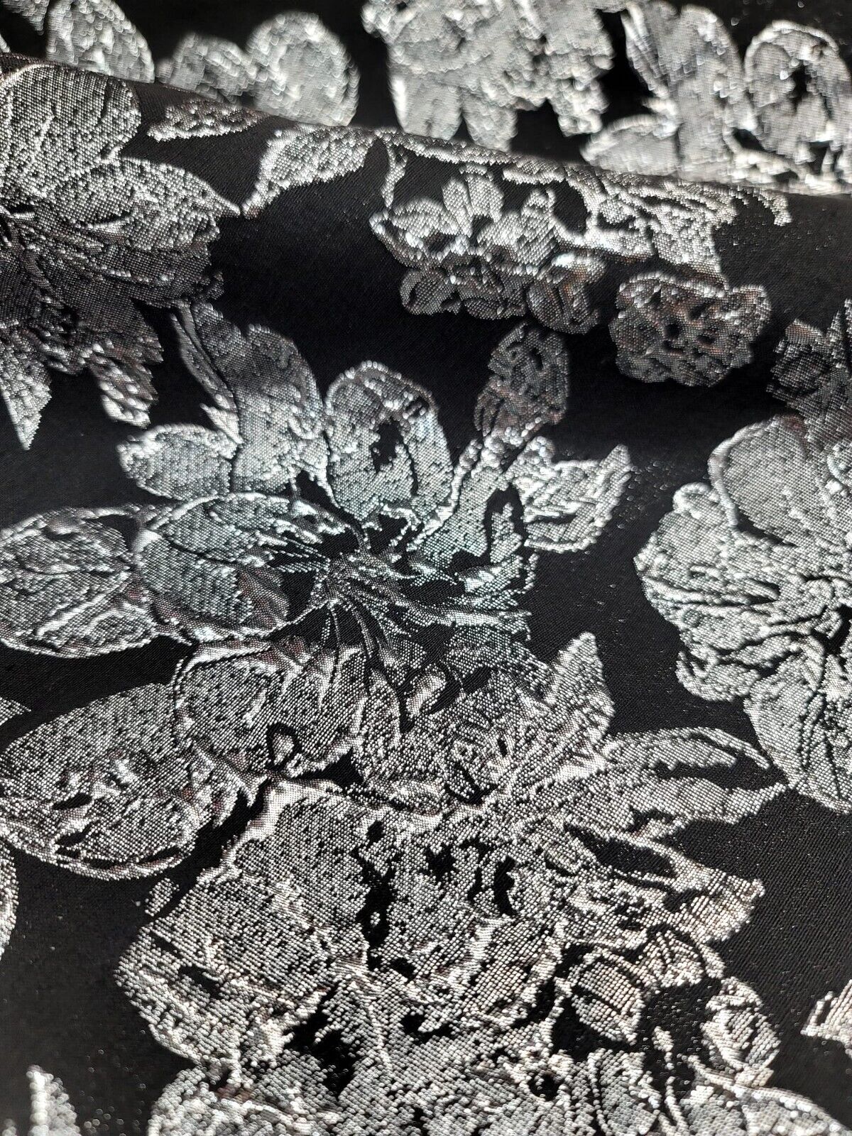 Brocade Jacquard Silver Floral on Black