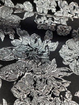 Brocade Jacquard Silver Floral on Black