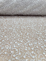 White Beaded Lace Fabric