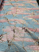 Brocade Jacquard Fabric Pink Sky Blue Metallic Rose Gold