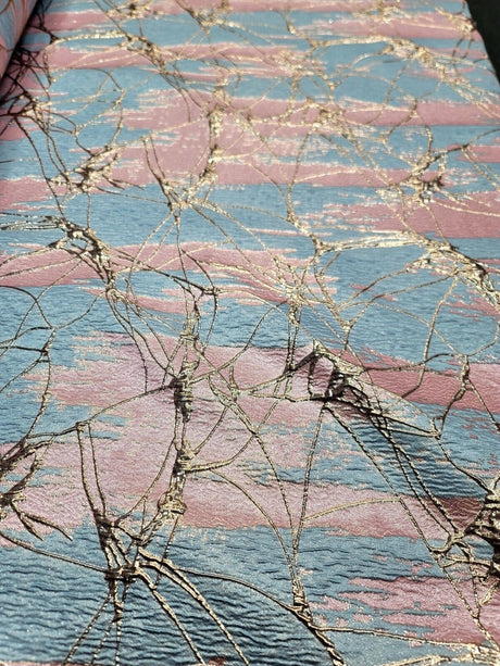Brocade Jacquard Fabric Pink Sky Blue Metallic Rose Gold