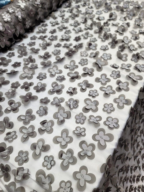 3D Floral Lace Gray Butterfly Fabric
