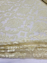 Embroidered Stretch Lace Fabric Sheer Floral Pale Yellow