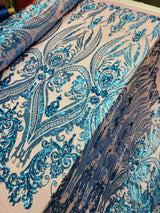 Royal Blue Sequin Lace Fabric