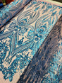 Royal Blue Sequin Lace Fabric