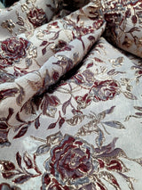 Burgundy Metallic Brocade Floral Fabric