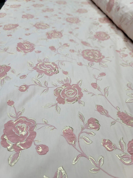 Brocade Jacquard Floral Fabric Blush Gold
