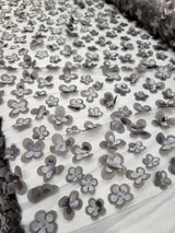 3D Floral Lace Gray Butterfly Fabric