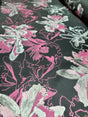 Brocade Jacquard Floral Fabric Pink Fuchsia Silver Black