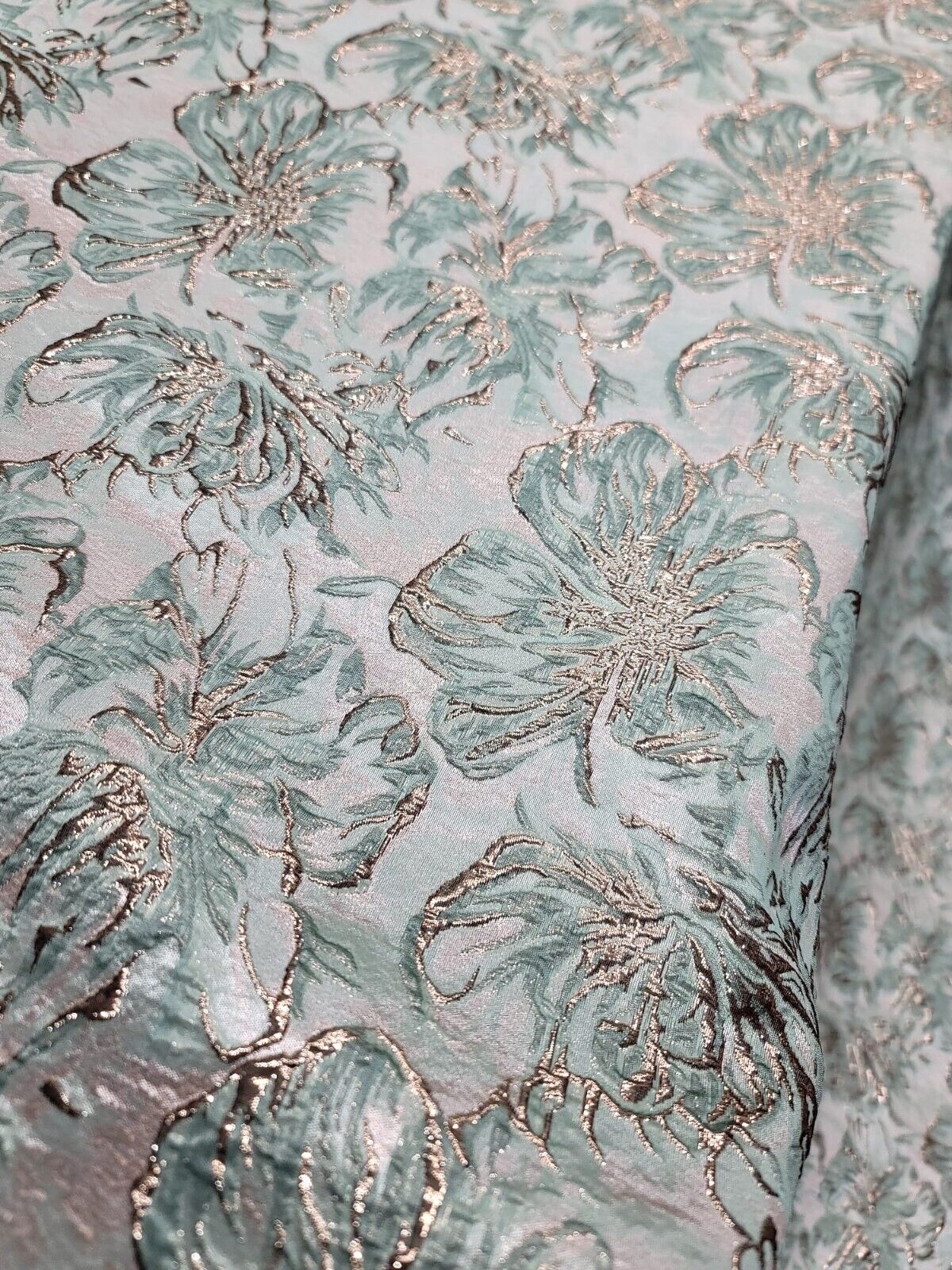 Brocade Jacquard Floral Brocade Mint Green Rose Gold