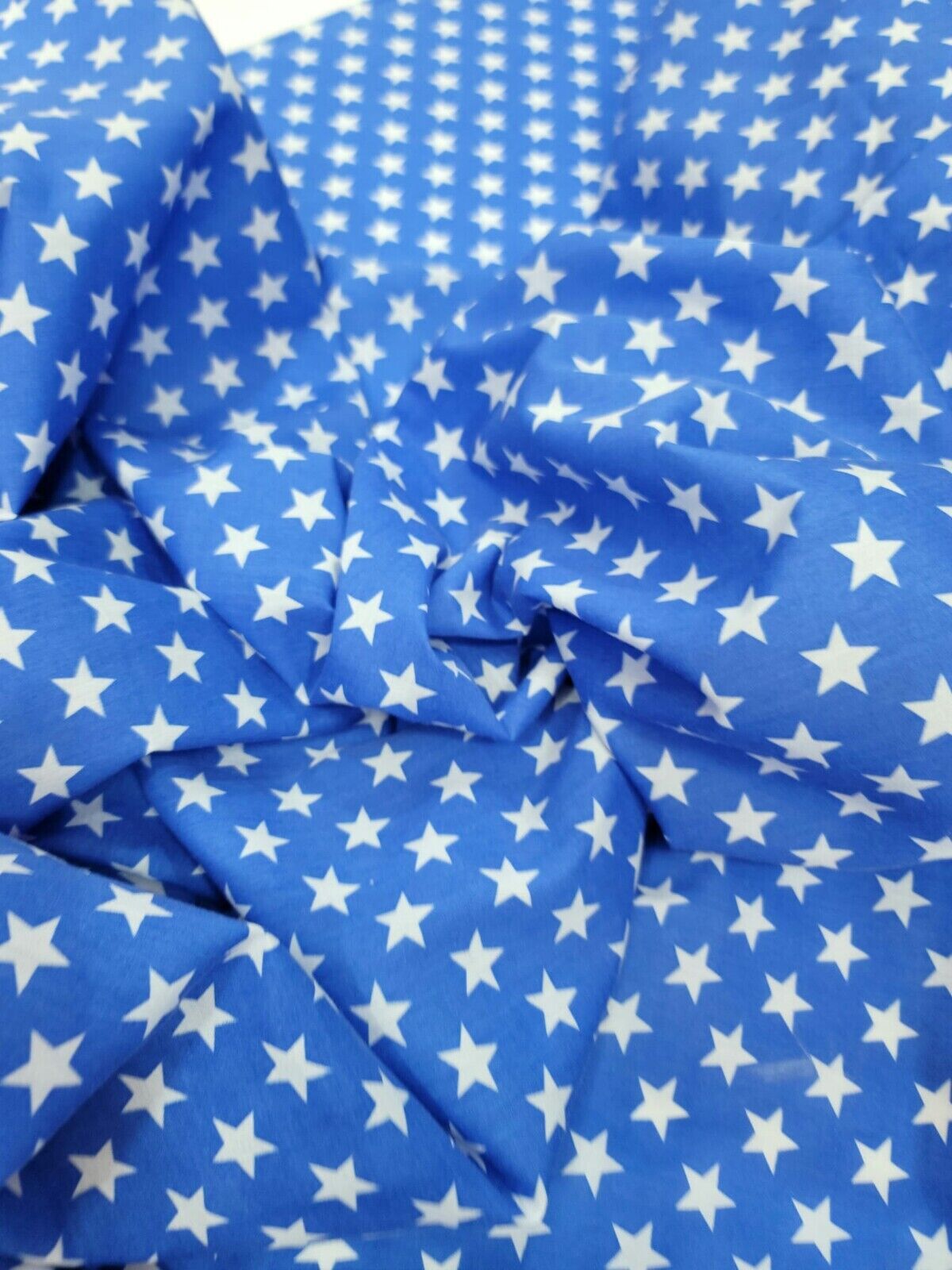 Cotton Fabric White Stars Sky Blue Background