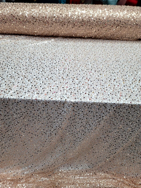 Rose Gold Sequins Beaded Embroidered Stretch Lace Fabric