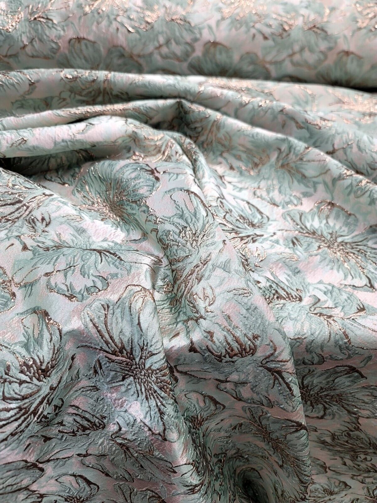 Brocade Jacquard Floral Brocade Mint Green Rose Gold