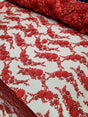 3D Floral Beaded Lace Red