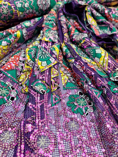 African Lace Lavender Embroidery Sequins Lace Fabric