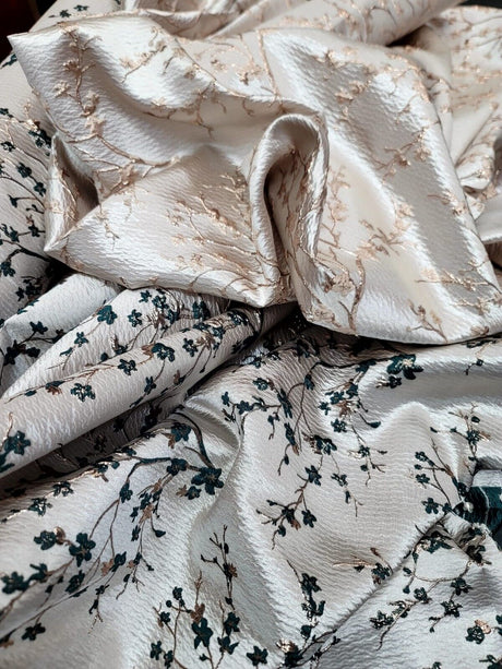 Floral Brocade Jacquard Fabric Hunter Green