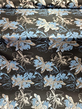 Brocade Jacquard Metallic Silver Blue Floral Black