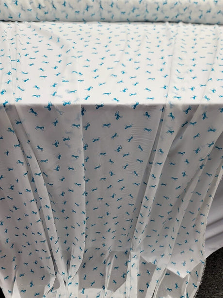 Printed Chiffon Fabric Blue Horses