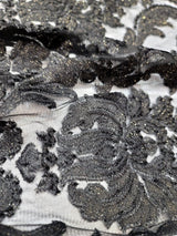Embroidered Stretch Lace Fabric Black Gold Accent