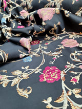 Brocade Jacquard Fabric Black Floral Pink Gold Blue
