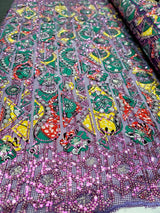 African Lace Lavender Embroidery Sequins Lace Fabric