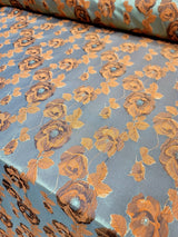 Brocade Jacquard Floral Fabric Orange Gold