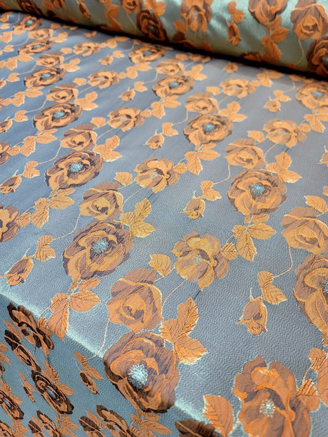 Brocade Jacquard Floral Fabric Orange Gold