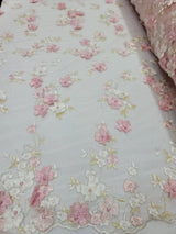 3D Floral Lace on Mesh Pink and Blush