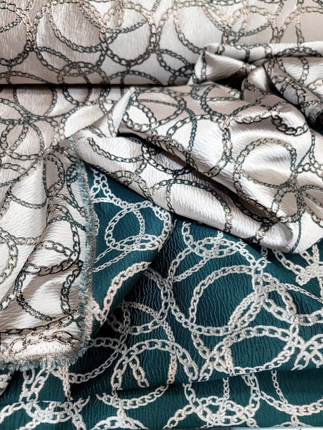 Brocade Jacquard Fabric Gold Metallic Chain Geometric Pattern