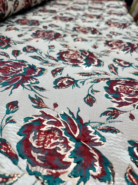Red Brocade Floral Jacquard Fabric
