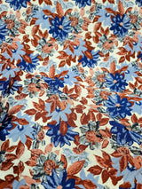 Brocade Jacquard Floral Chenille Fabric Blue Maroon Coral