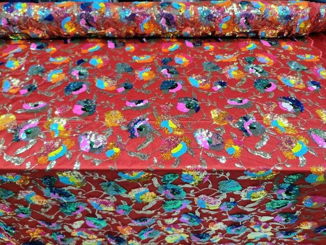 Sequin Lace Red Mesh Fabric